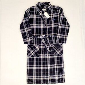 BEN SHERMAN Mens Size S Black Gray Plaid Tartan Check Bath Robe Fleece Belt NWT